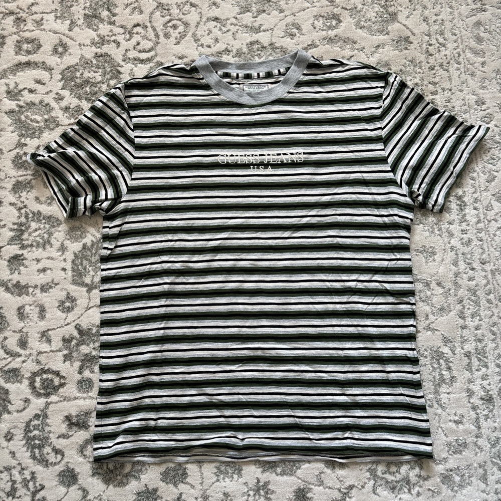 Guess Jeans Black and Gray Striped Men's Tee